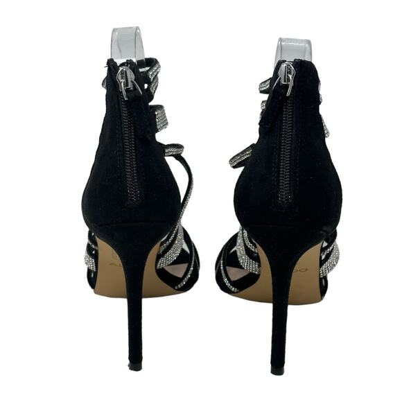 Aldo black with rhinestones strappy stiletto high heels sandals shoes size 7 - Picture 4 of 16